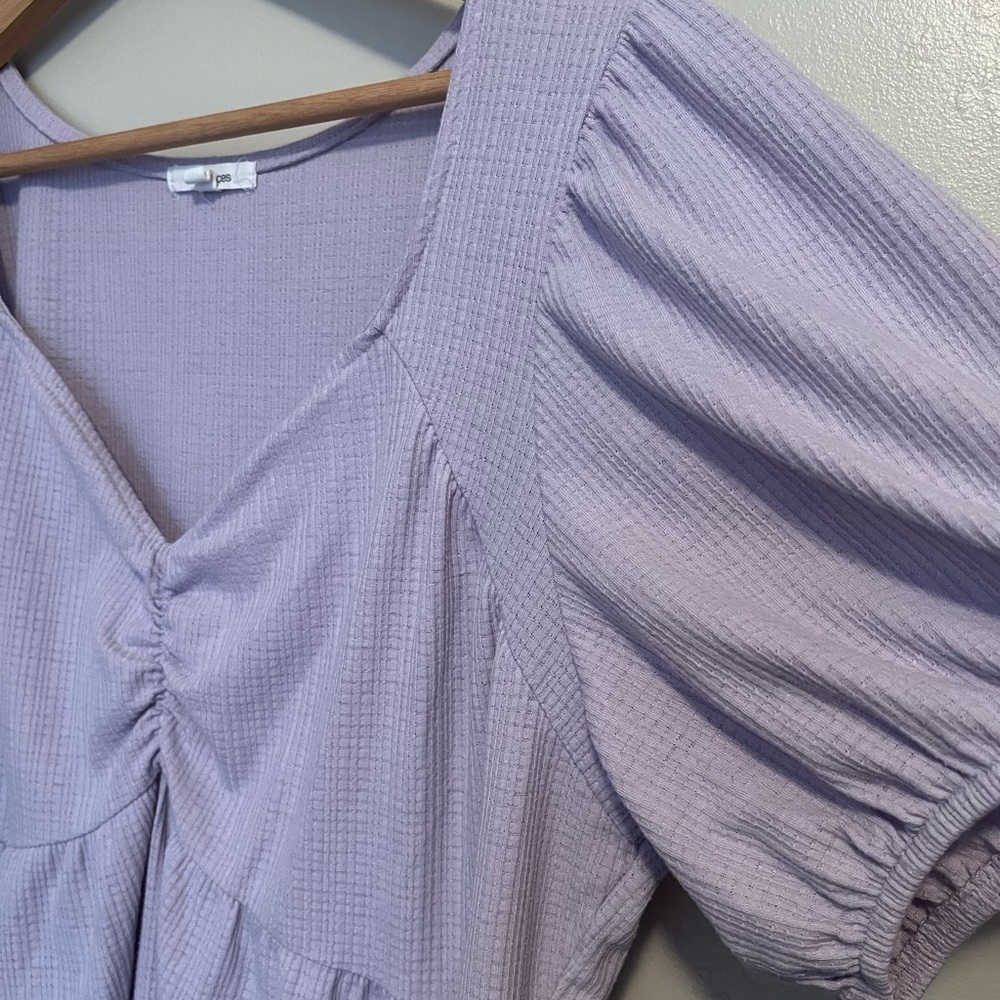 Lavender Puff Sleeve Babydoll Blouse - Picture 3 of 8